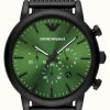 Men'S Emporio Armani | Emporio Armani Men'S | Green Dial | Black Steel Mesh Bracelet