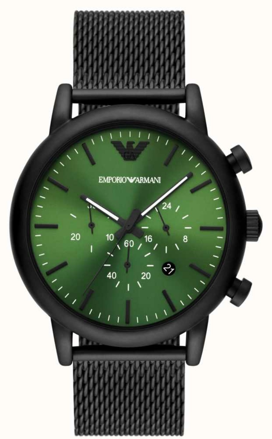 Men'S Emporio Armani | Emporio Armani Men'S | Green Dial | Black Steel Mesh Bracelet