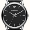 Men'S Emporio Armani | Emporio Armani Men'S | Black Dial | Black Leather Strap