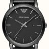 Men'S Emporio Armani | Emporio Armani Men'S | Black Dial | Black Leather Strap