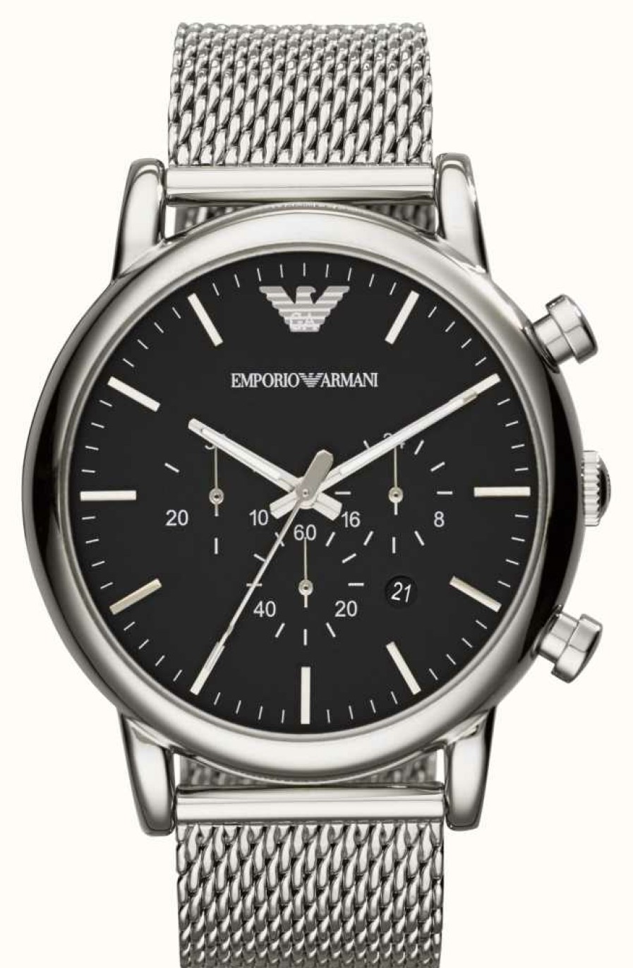 Men'S Emporio Armani | Emporio Armani Men'S | Black Chronograph Dial | Steel Mesh Bracelet