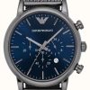 Men'S Emporio Armani | Emporio Armani Men'S | Blue Chronograph Dial | Gunmetal Steel Mesh Bracelet