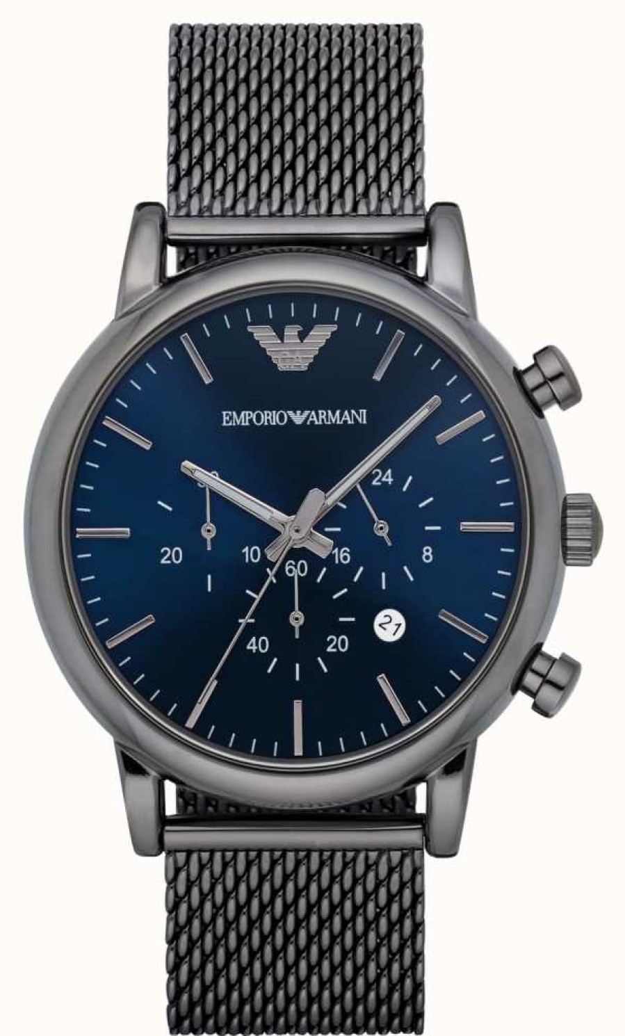 Men'S Emporio Armani | Emporio Armani Men'S | Blue Chronograph Dial | Gunmetal Steel Mesh Bracelet