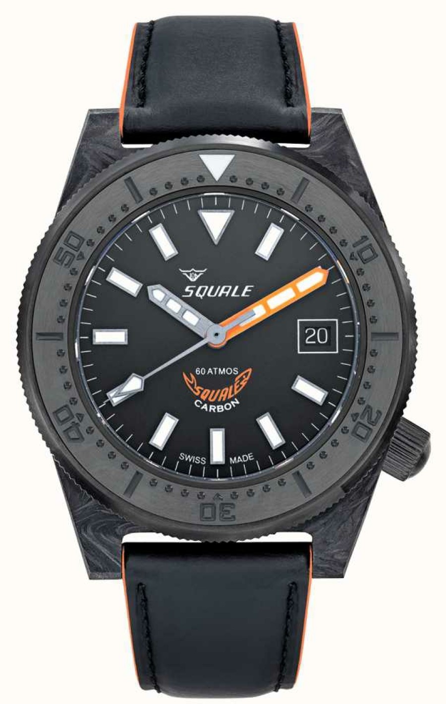 Men'S Squale | Squale T-183 Forged Carbon Orange (42Mm) Black Dial / Black Leather