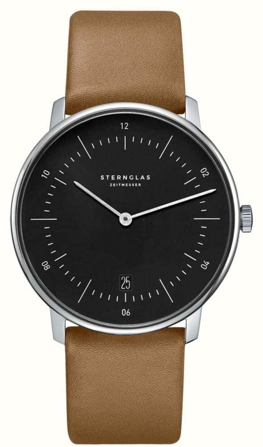 Men'S STERNGLAS | Sternglas Naos Quartz (38Mm) Black Dial / Tan-Brown Leather