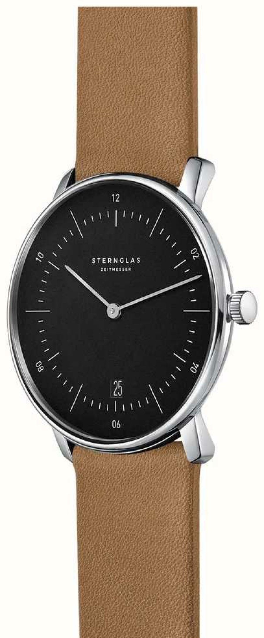 Men'S STERNGLAS | Sternglas Naos Quartz (38Mm) Black Dial / Tan-Brown Leather