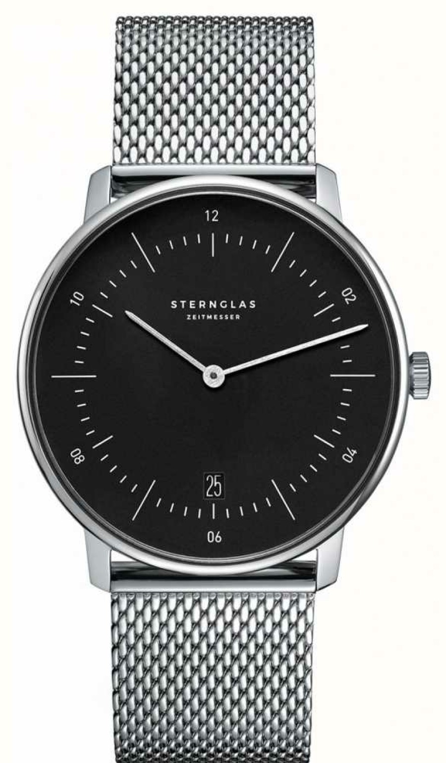 Men'S STERNGLAS | Sternglas Naos Quartz (38Mm) Black Dial / Stainless Steel Mesh