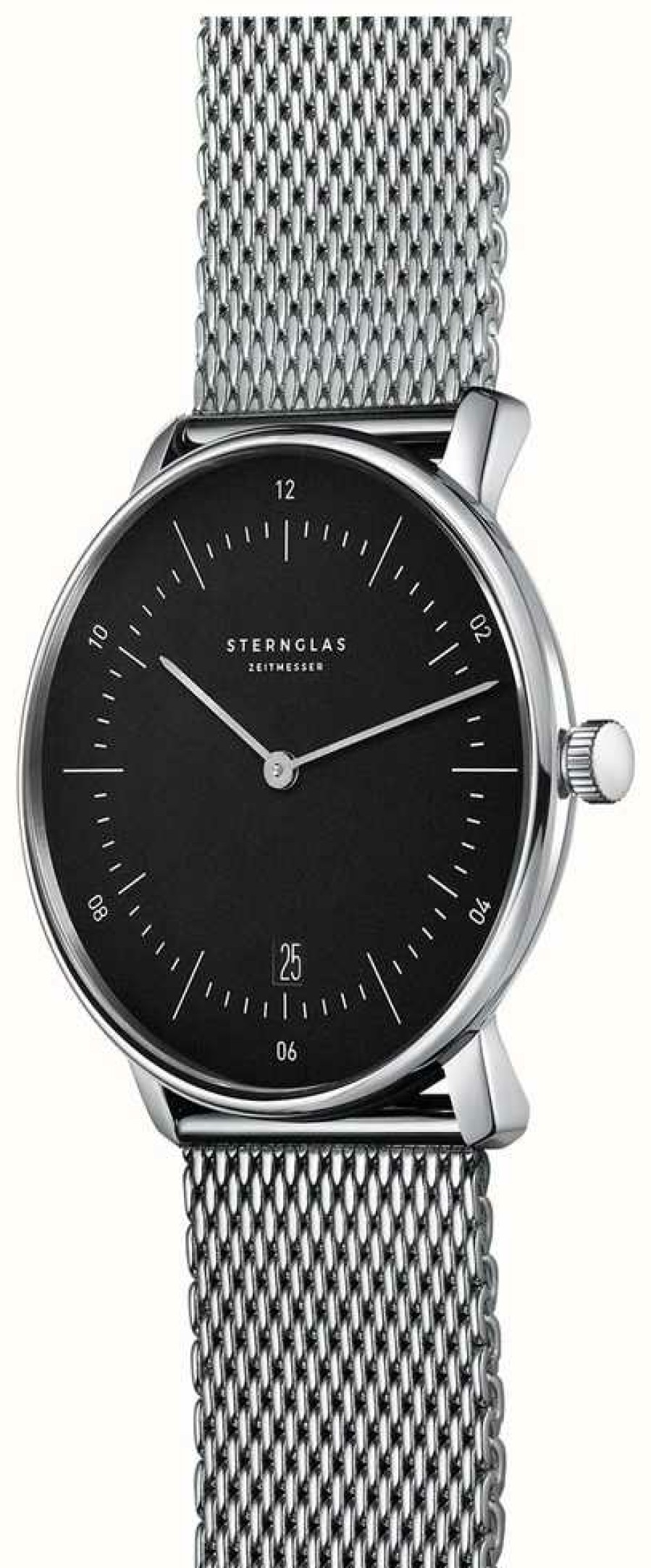 Men'S STERNGLAS | Sternglas Naos Quartz (38Mm) Black Dial / Stainless Steel Mesh