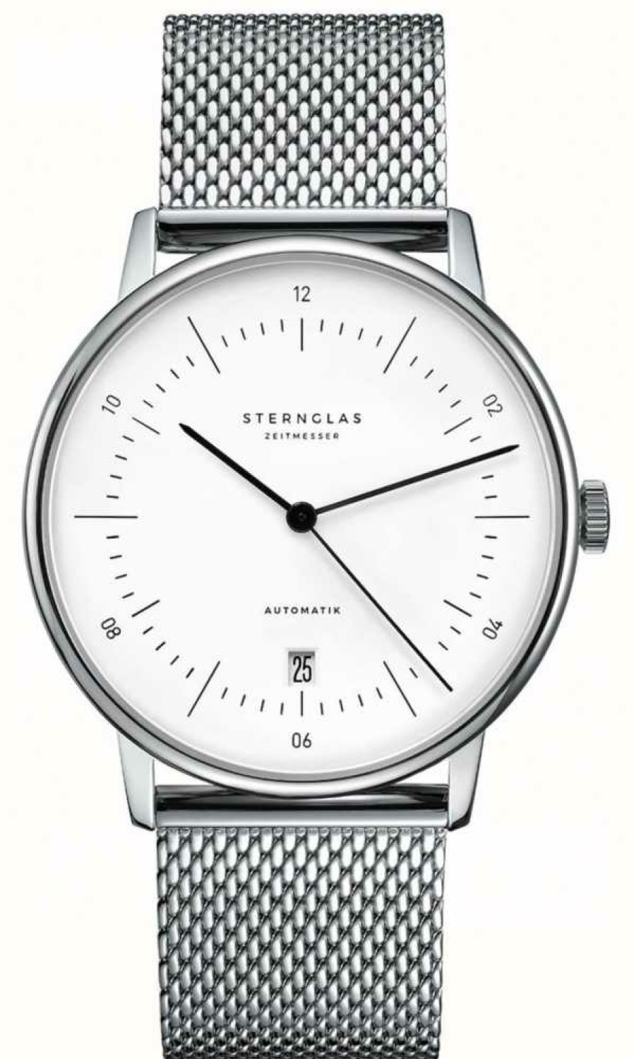 Men'S STERNGLAS | Sternglas Naos Automatic (38Mm) White Dial / Stainless Steel Mesh