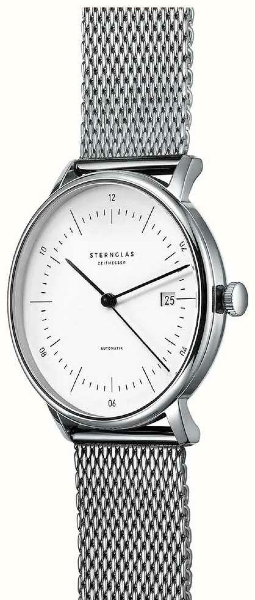 Men'S STERNGLAS | Sternglas Naos Automatic (38Mm) White Dial / Stainless Steel Mesh