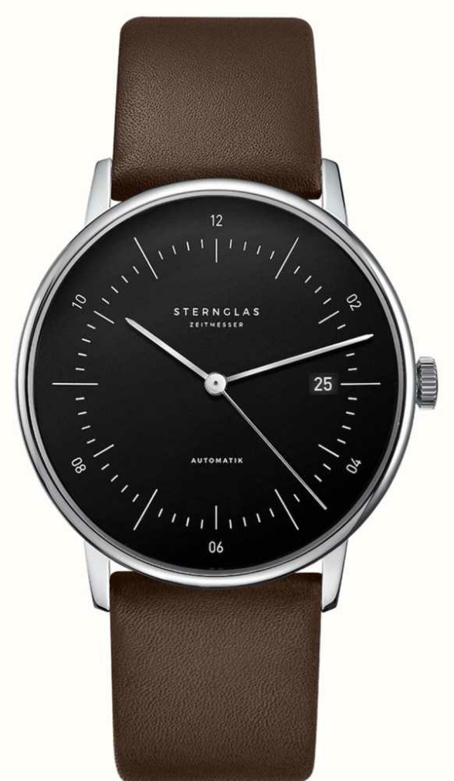 Men'S STERNGLAS | Sternglas Naos Automatic (38Mm) Black Dial / Brown Leather