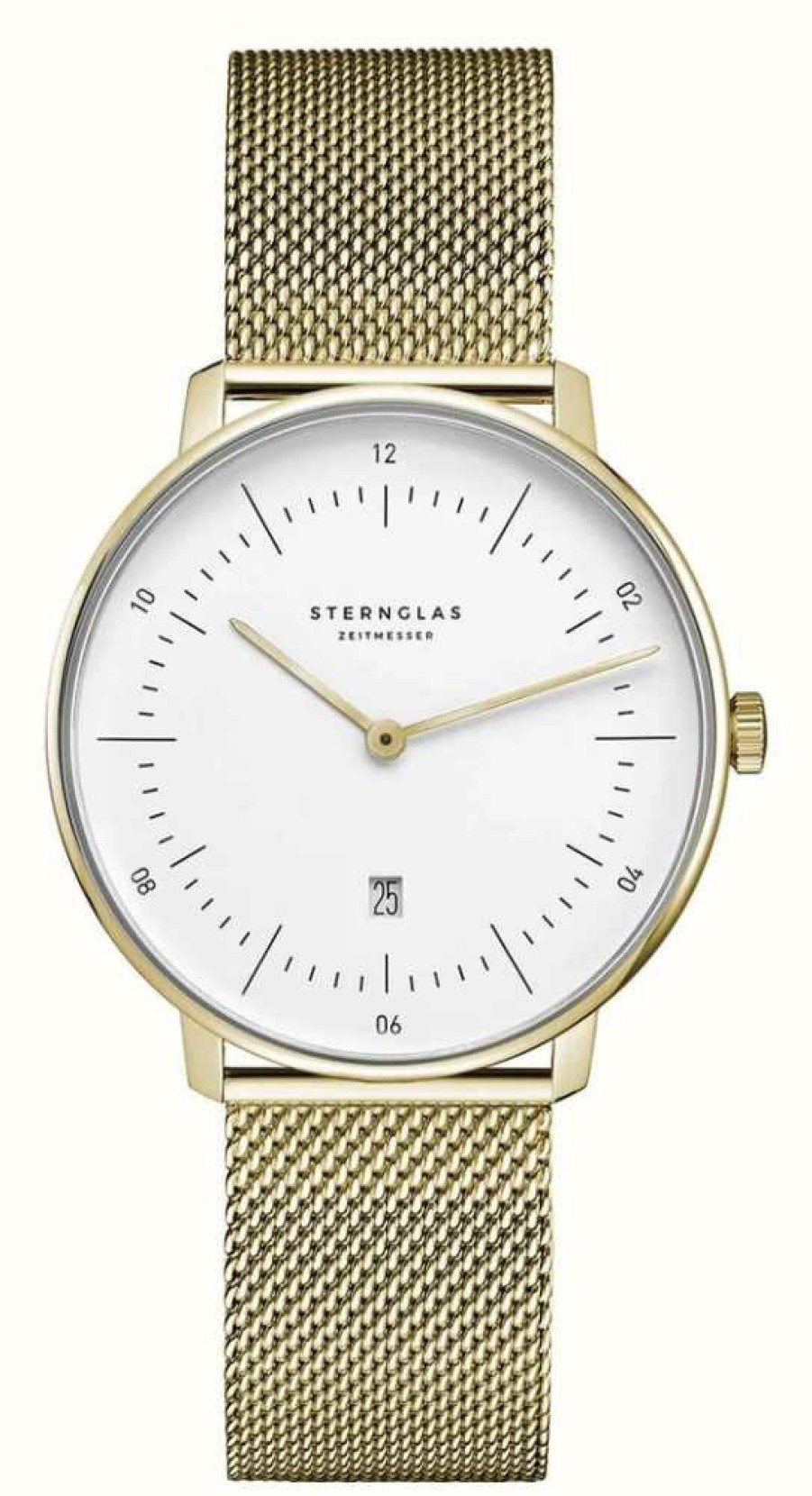 Women'S STERNGLAS | Sternglas Naos Xs Quartz (33Mm) White Dial / Gold Pvd Stainless Steel Mesh