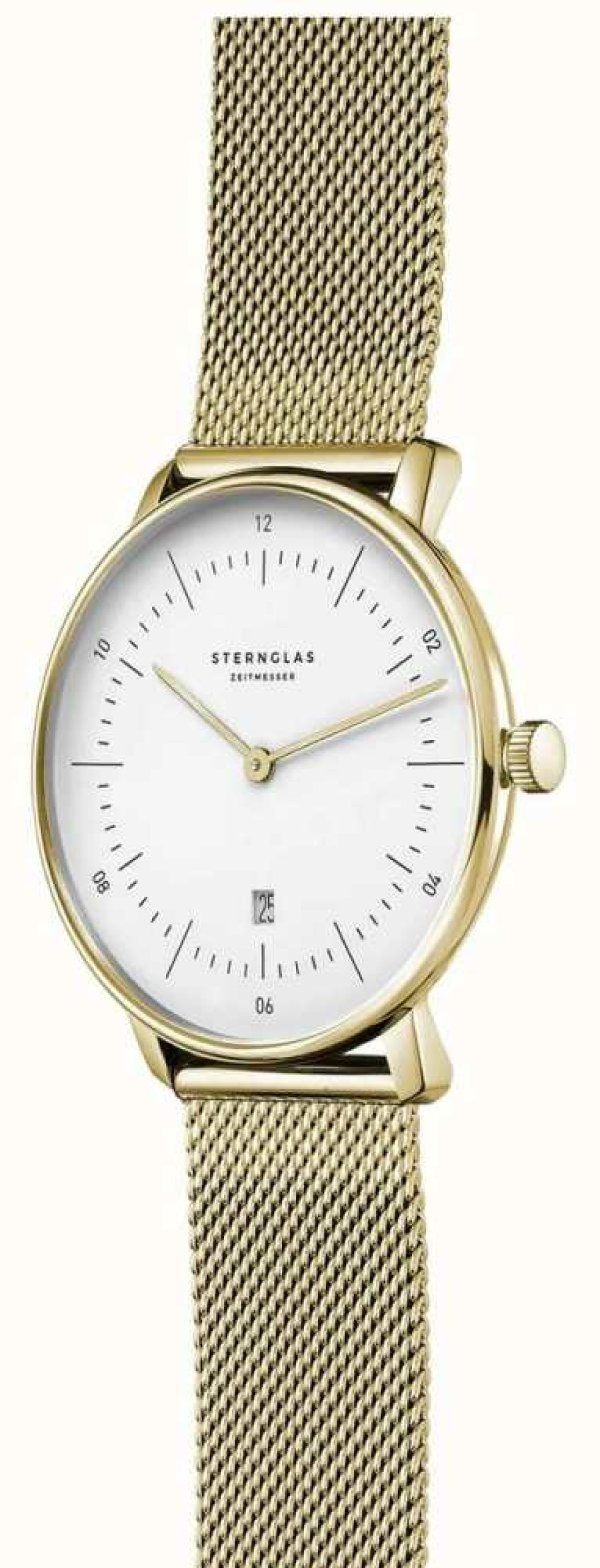 Women'S STERNGLAS | Sternglas Naos Xs Quartz (33Mm) White Dial / Gold Pvd Stainless Steel Mesh