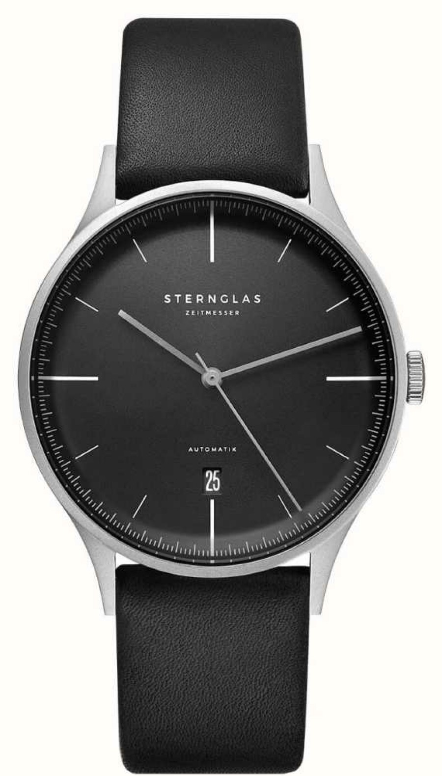 Men'S STERNGLAS | Sternglas Asthet Automatic (40Mm) Black Dial / Black Leather