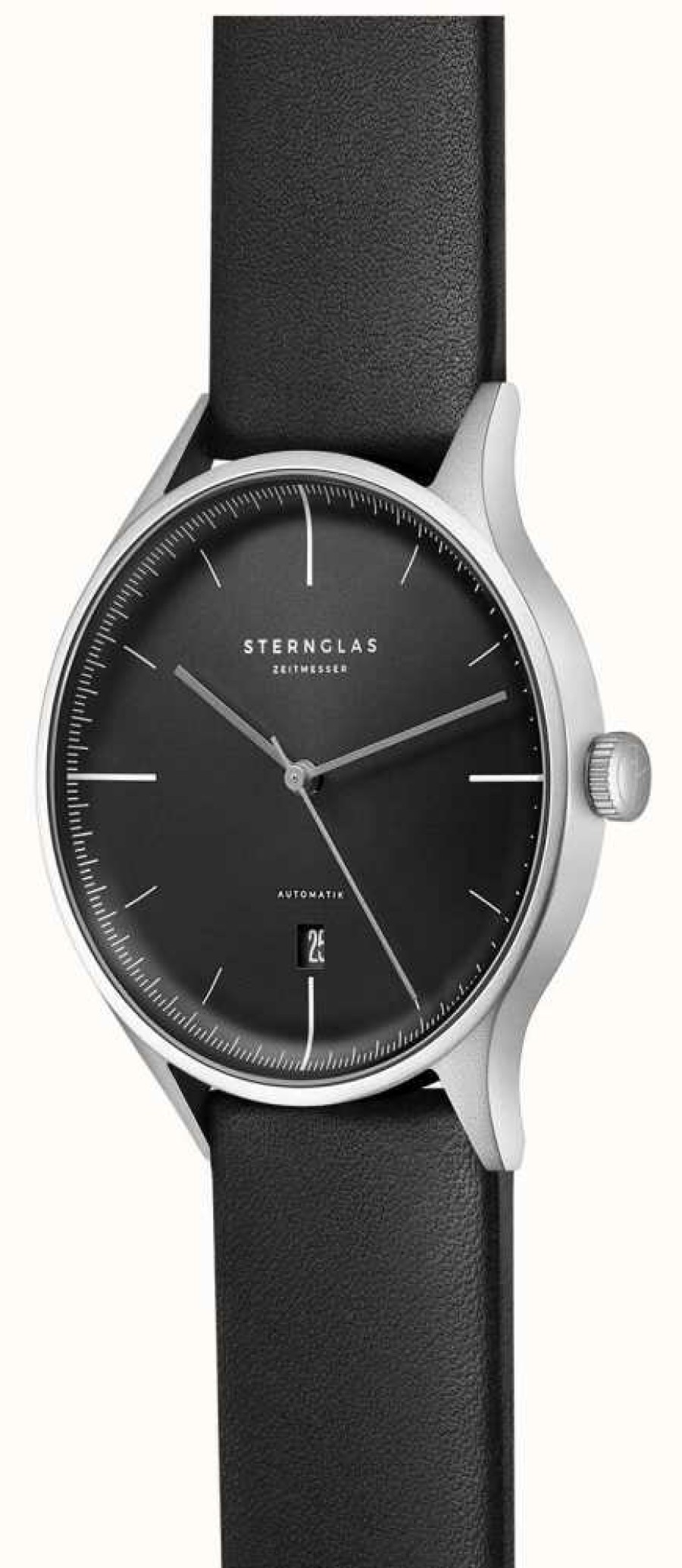 Men'S STERNGLAS | Sternglas Asthet Automatic (40Mm) Black Dial / Black Leather