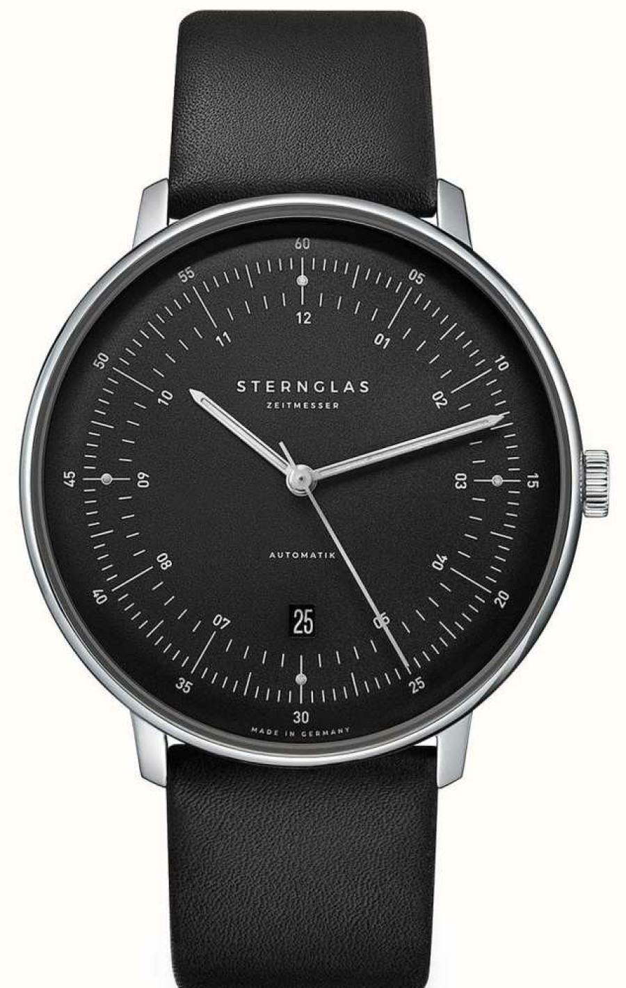 Men'S STERNGLAS | Sternglas Hamburg Automatic (42Mm) Black Dial / Black Leather