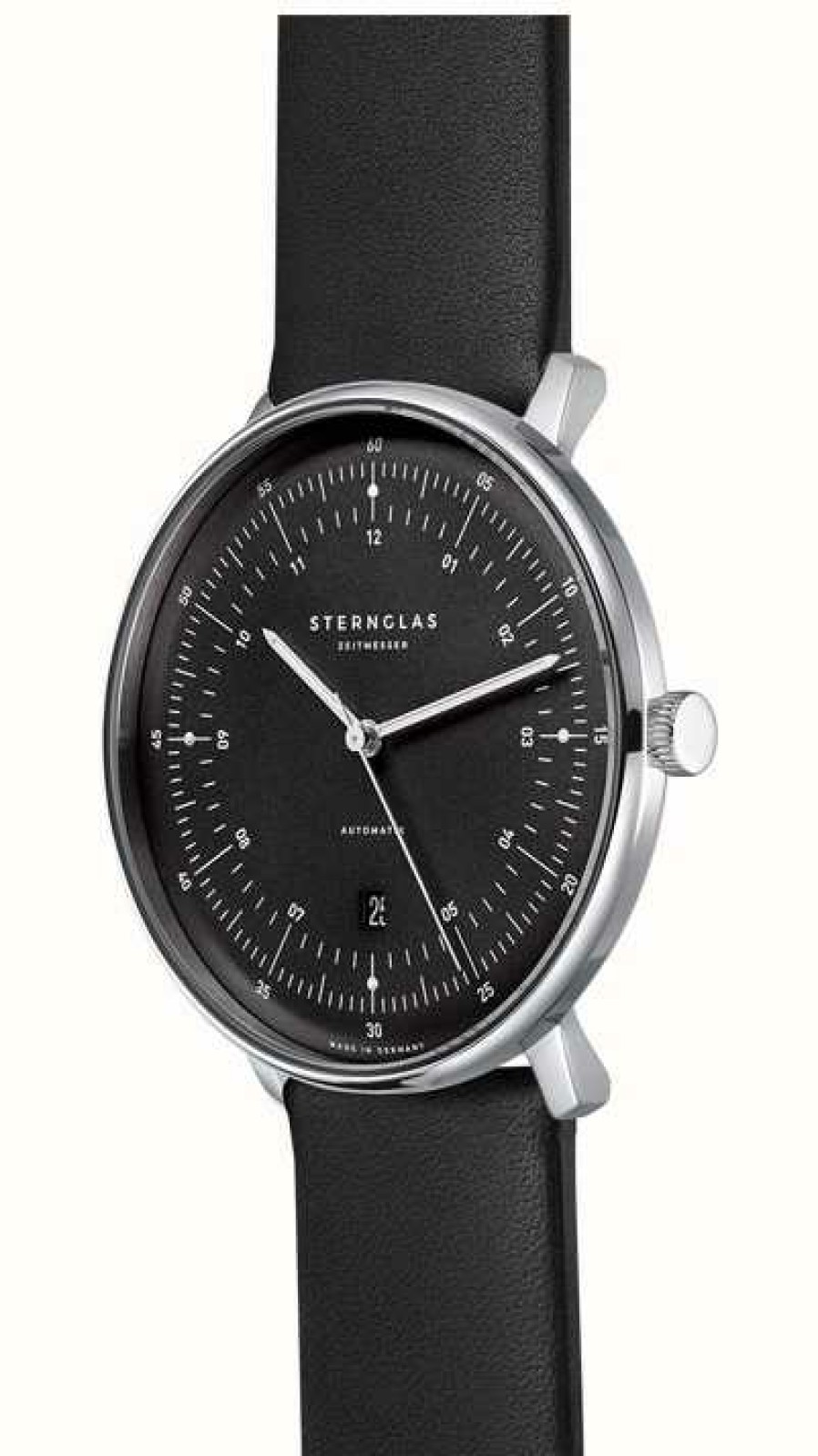 Men'S STERNGLAS | Sternglas Hamburg Automatic (42Mm) Black Dial / Black Leather