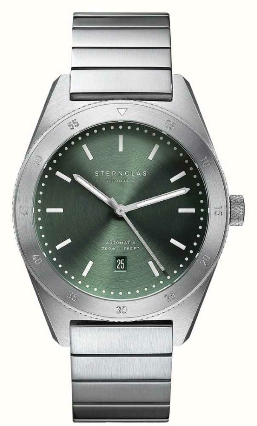 Men'S STERNGLAS | Sternglas Marus Automatic (42Mm) Green Dial / Stainless Steel Block Bracelet