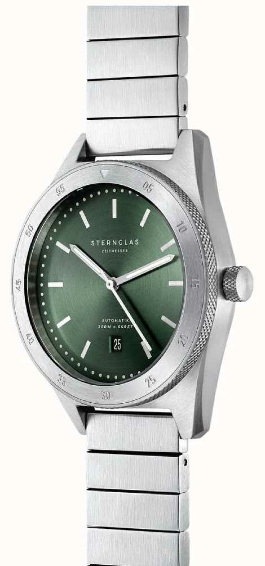 Men'S STERNGLAS | Sternglas Marus Automatic (42Mm) Green Dial / Stainless Steel Block Bracelet