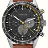 Men'S STERNGLAS | Sternglas Tachymeter Quartz (43Mm) Black Dial / Brown Leather