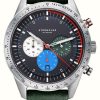 Men'S STERNGLAS | Sternglas Tachymeter Quartz (43Mm) Blue Dial / Green Leather