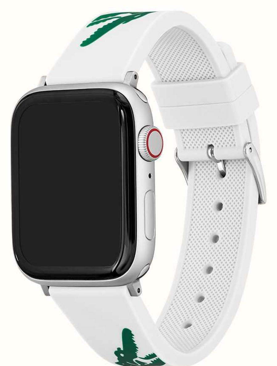 Men'S Lacoste | Lacoste Apple Watch Strap (42/44/45Mm) White And Green Silicone