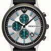 Men'S Emporio Armani | Emporio Armani Mens | Chronograph | Silver Dial | Black Leather Strap