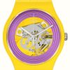 Men'S Swatch | Swatch Purple Rings Yellow Skeleton Dial Watch