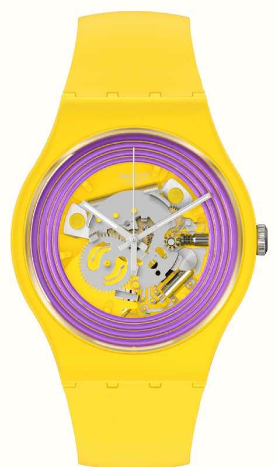 Men'S Swatch | Swatch Purple Rings Yellow Skeleton Dial Watch