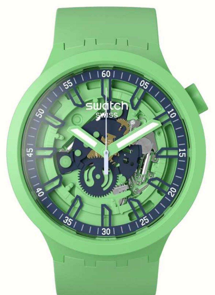 Men'S Swatch | Swatch Big Bold Fresh Squeeze Matt Green Watch