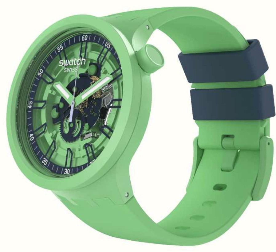 Men'S Swatch | Swatch Big Bold Fresh Squeeze Matt Green Watch