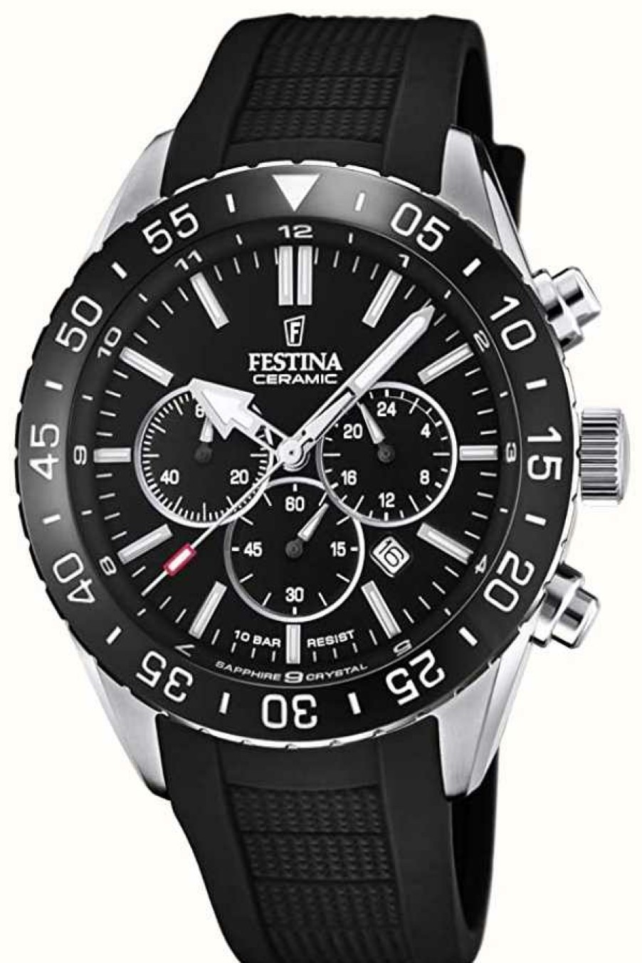 Men'S Festina | Festina Men'S | Black Ceramic Bezel | Black Rubber Strap