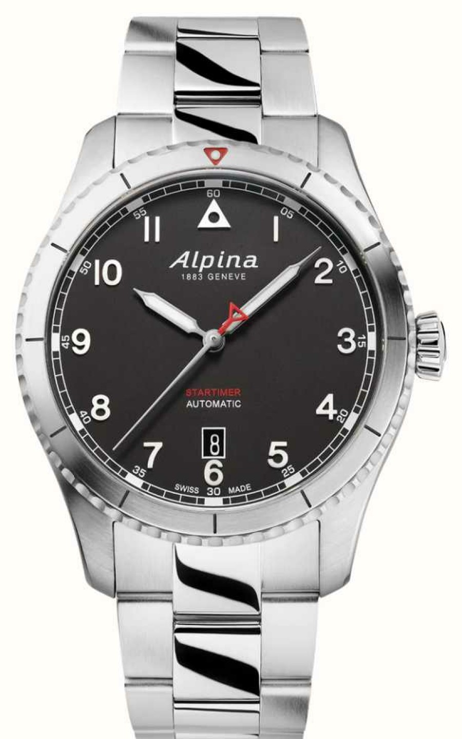 Men'S Alpina | Alpina Startimer Pilot Automatic (41Mm) Black Dial / Stainless Steel