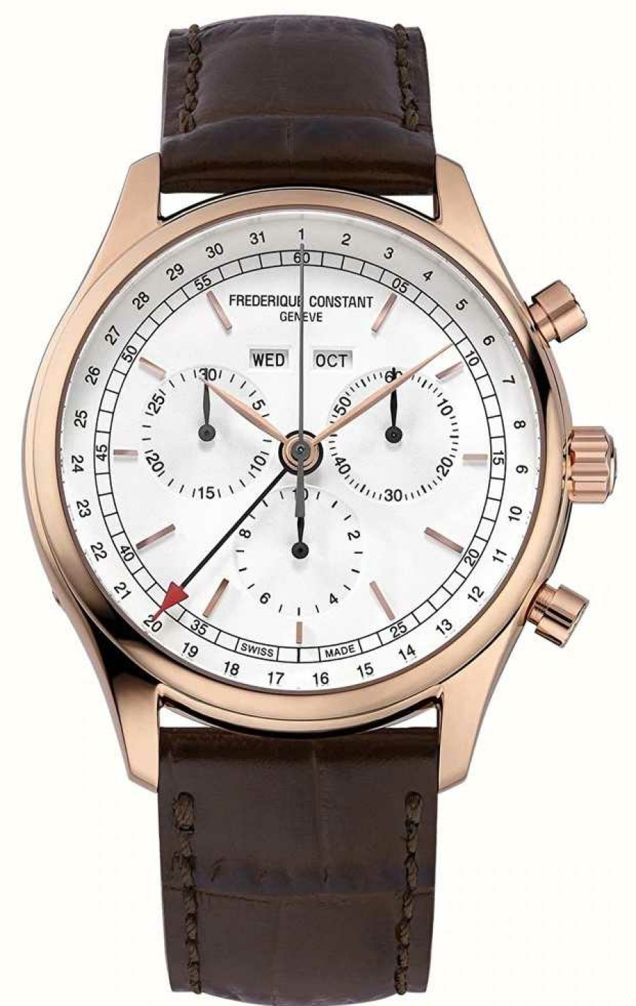 Men'S Frederique Constant | Frederique Constant Classic Chronograph | White Dial | Brown Leather Strap