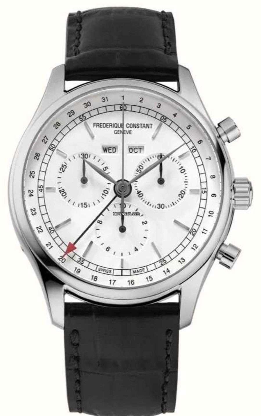 Men'S Frederique Constant | Frederique Constant Classic Chronograph | White Dial | Black Leather Strap