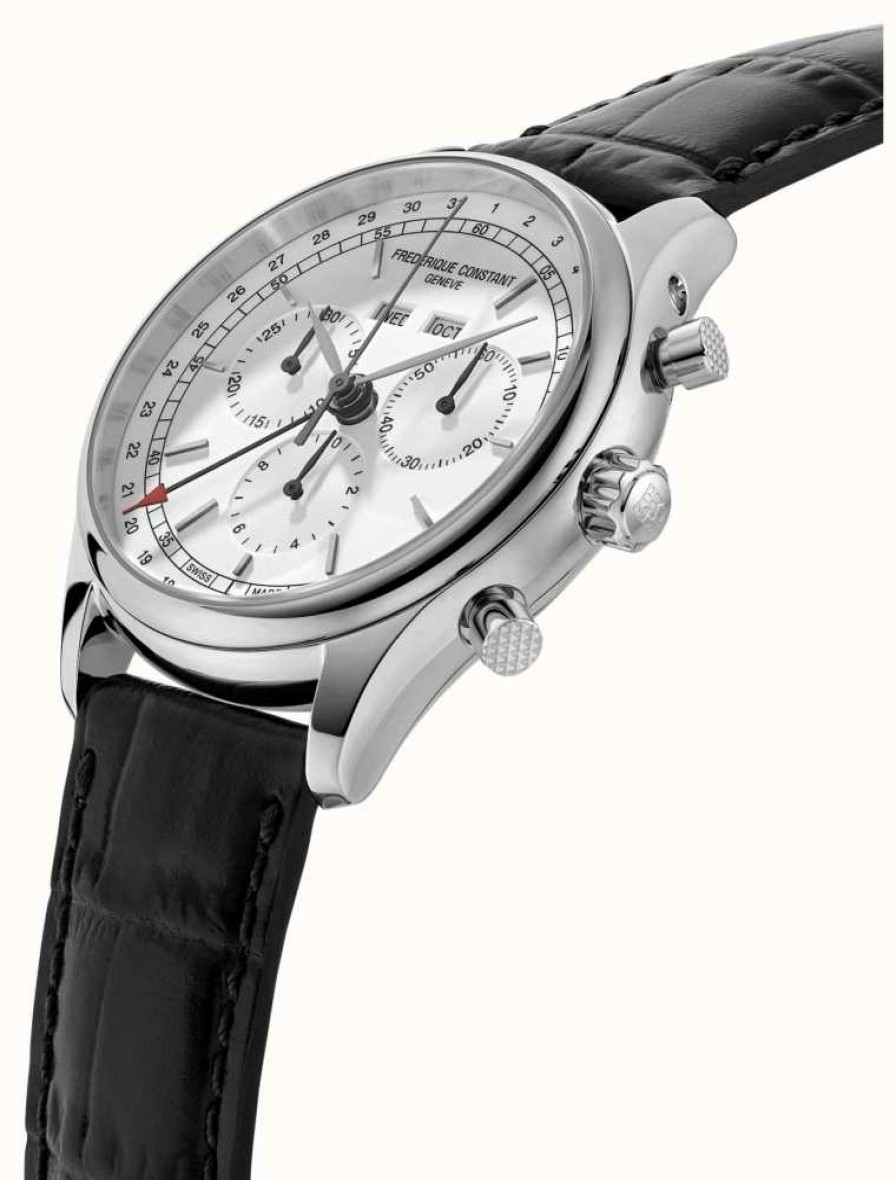 Men'S Frederique Constant | Frederique Constant Classic Chronograph | White Dial | Black Leather Strap