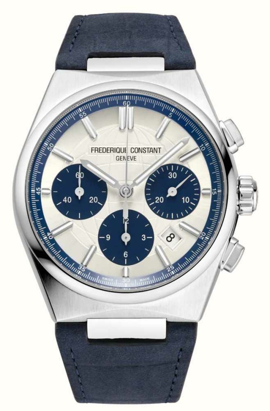 Men'S Frederique Constant | Frederique Constant Highlife Chronograph Automatic Limited Edition (1888 Pieces) White Dial / Blue Leather Strap