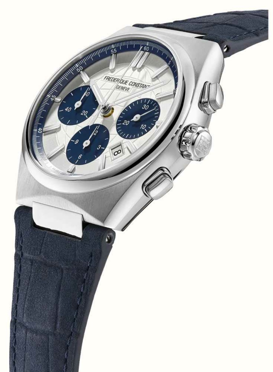 Men'S Frederique Constant | Frederique Constant Highlife Chronograph Automatic Limited Edition (1888 Pieces) White Dial / Blue Leather Strap