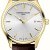 Men'S Frederique Constant | Frederique Constant Classics Quartz (40Mm) Silver Dial / Brown Leather