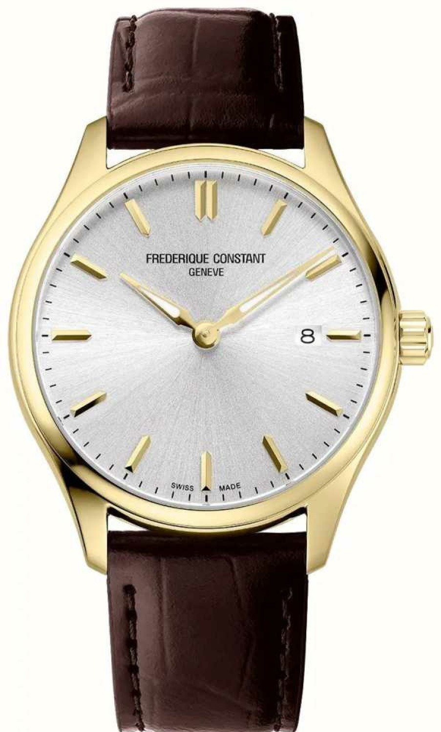 Men'S Frederique Constant | Frederique Constant Classics Quartz (40Mm) Silver Dial / Brown Leather