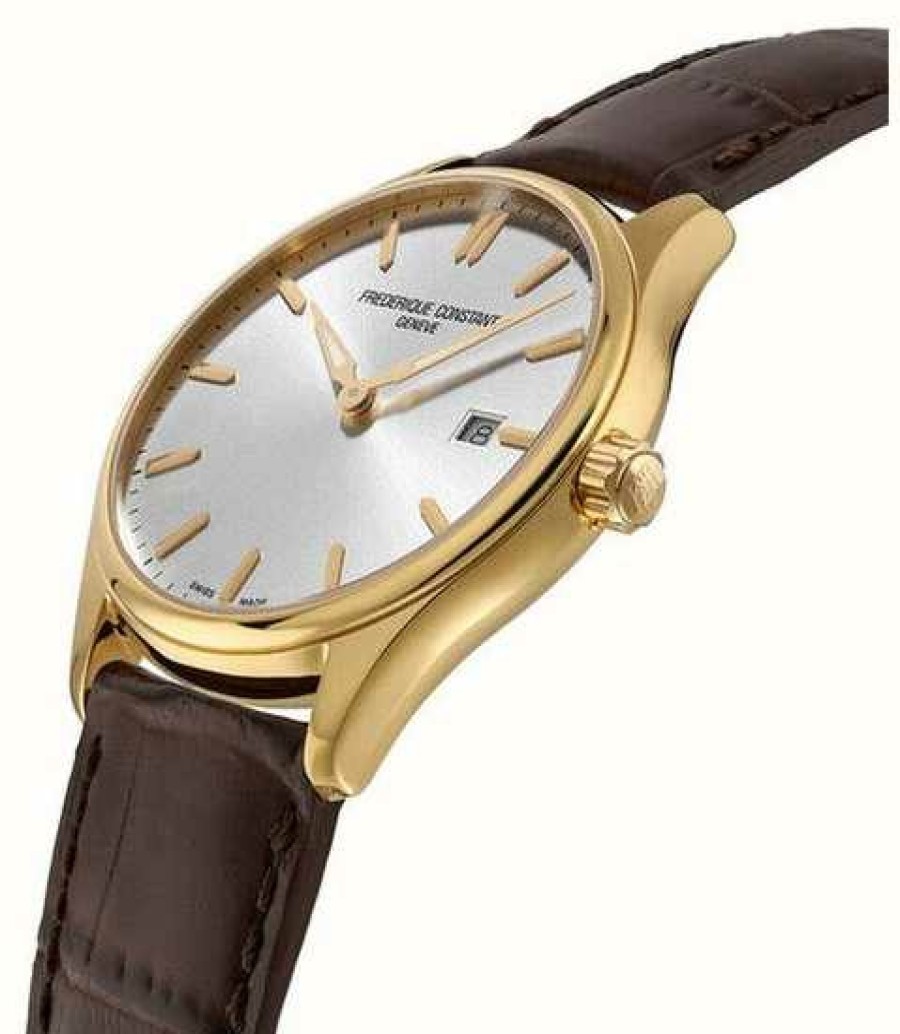 Men'S Frederique Constant | Frederique Constant Classics Quartz (40Mm) Silver Dial / Brown Leather