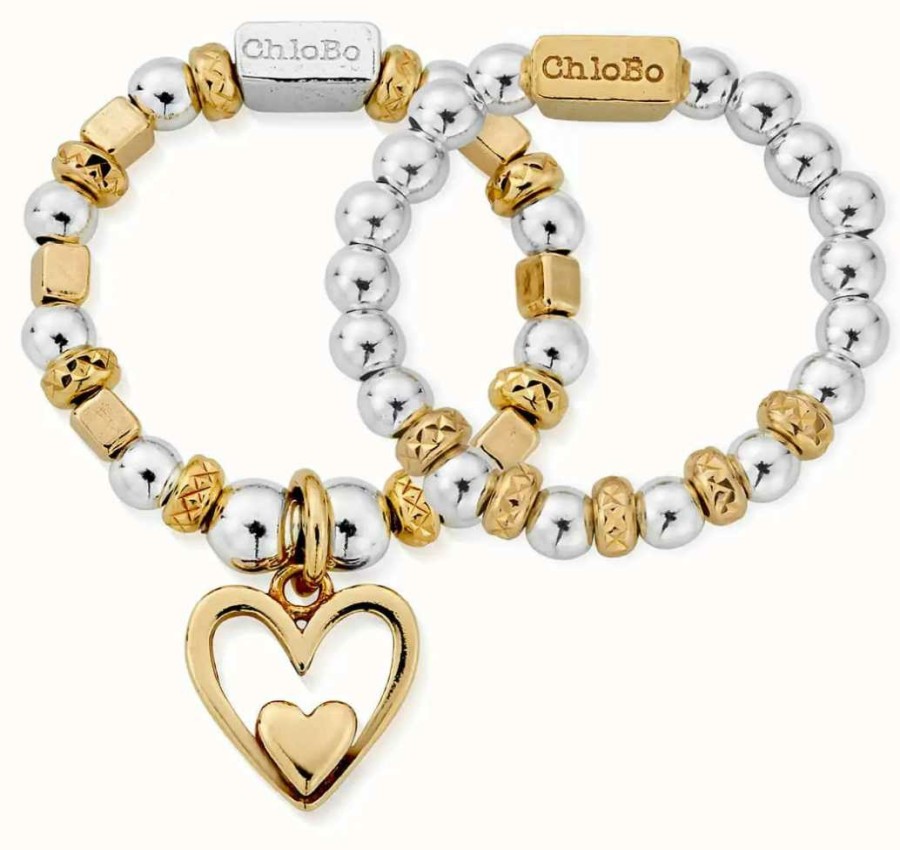 Jewelry ChloBo Jewellery | Chlobo Inner Love Set Of 2 Rings | Gold & Silver