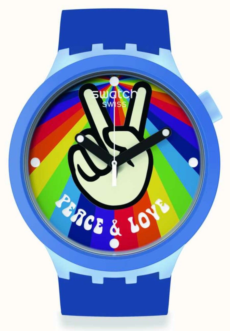 Men'S Swatch | Swatch Big Bold Bioceramic Peace Hand Love