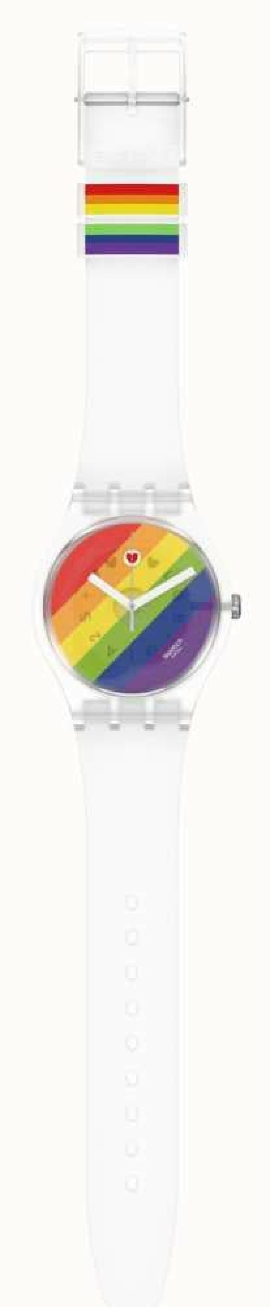 Men'S Swatch | Swatch Pride Stripe Fierce Rainbow Dial Watch