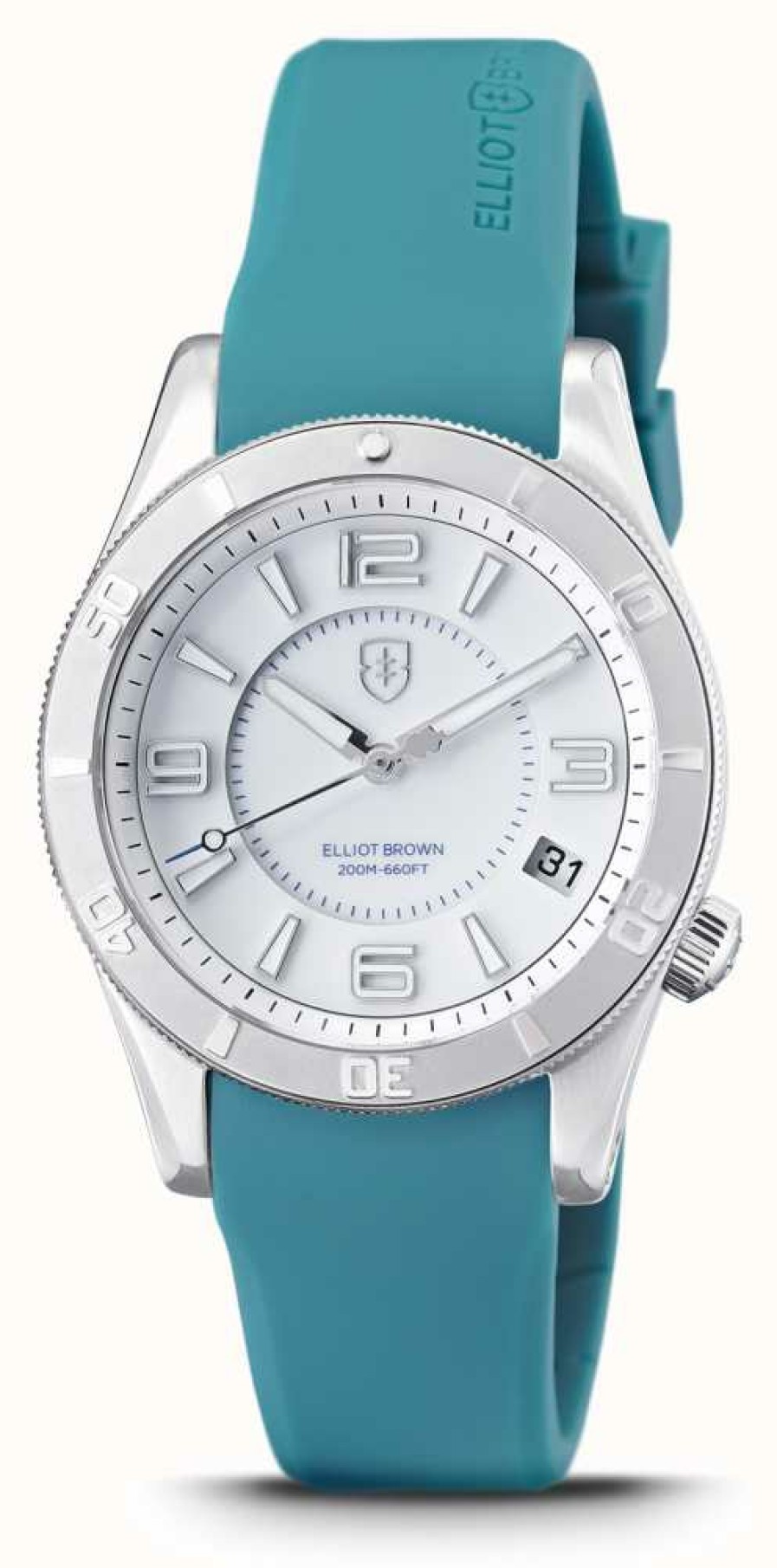 Women'S Elliot Brown | Elliot Brown Bloxworth Hali White Dial / Teal Blue Rubber