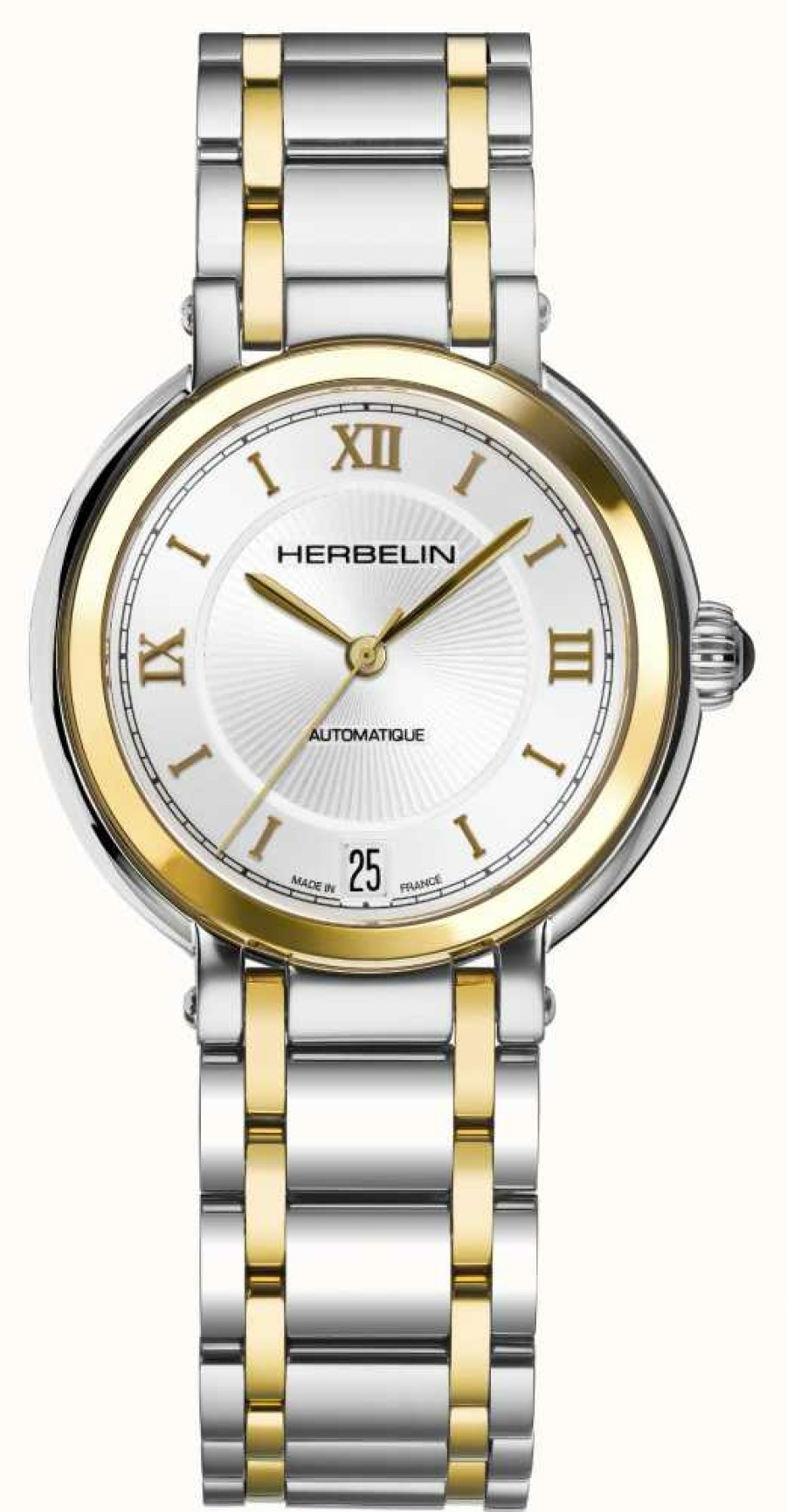 Women'S Herbelin | Herbelin Galet Two Tone Automatic Watch Silver Sunray Dial