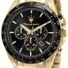 Men'S Maserati | Maserati Men'S Traguardo | Black Chronograph Dial | Gold Stainless Steel Bracelet