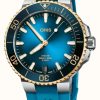 Men'S ORIS | Oris Aquis Date Bi-Colour Calibre 400 Automatic (41.5Mm) Blue Dial / Blue Rubber Strap