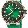 Men'S ORIS | Oris Aquis Date Bi-Colour Calibre 400 Automatic (41.5Mm) Green Dial / Green Rubber Strap