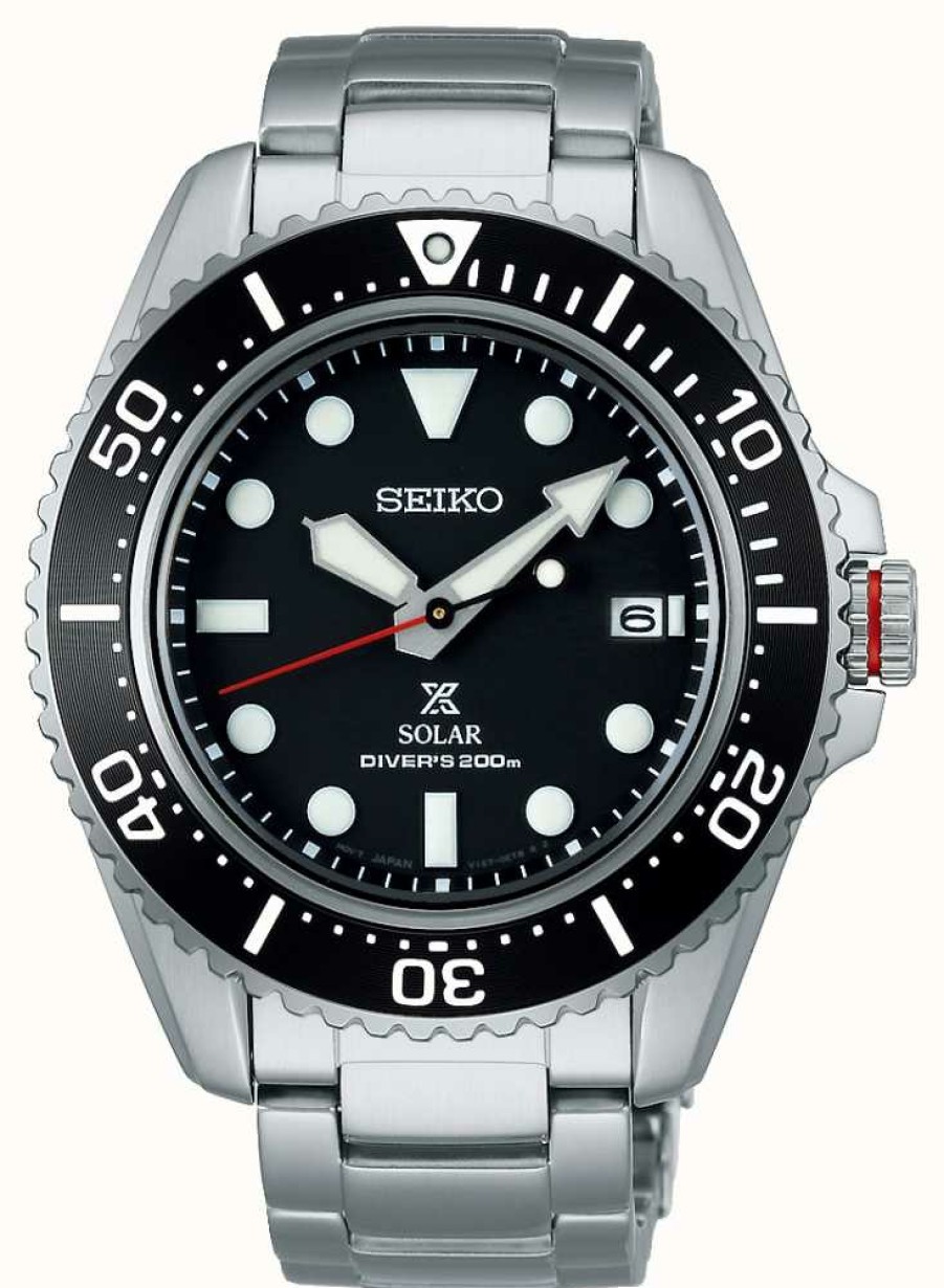 Men'S Seiko | Seiko Men'S Prospex 42.8Mm Solar Sapphire | Black Dial | Stainless Steel Bracelet